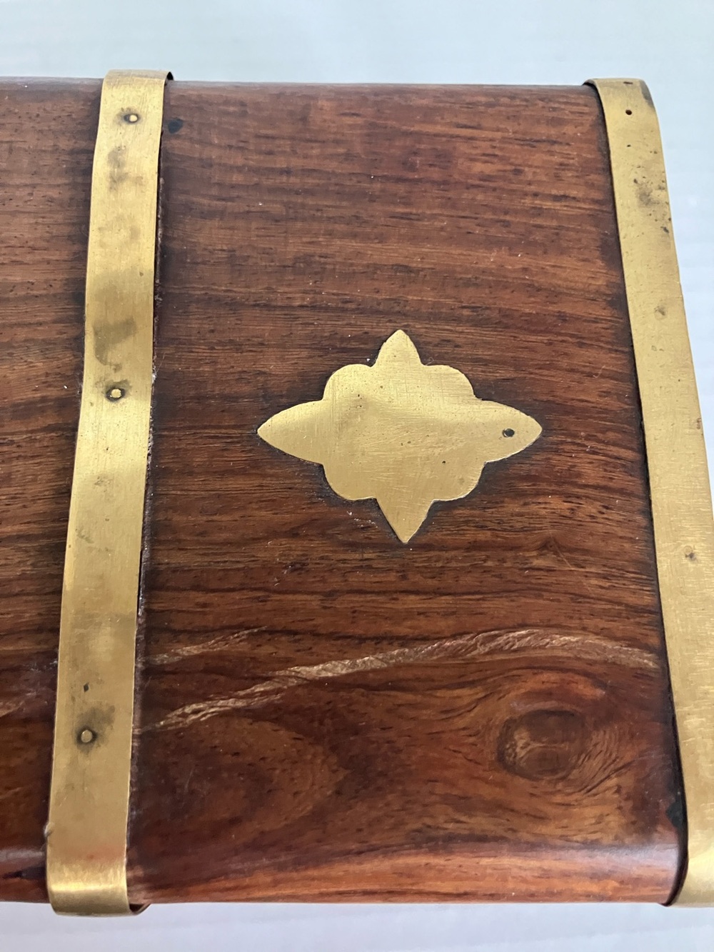 Vintage Wood and Brass Decorative Treasure Box - Sun Motif 8x4x3.5” India‎ - Picture 11 of 13